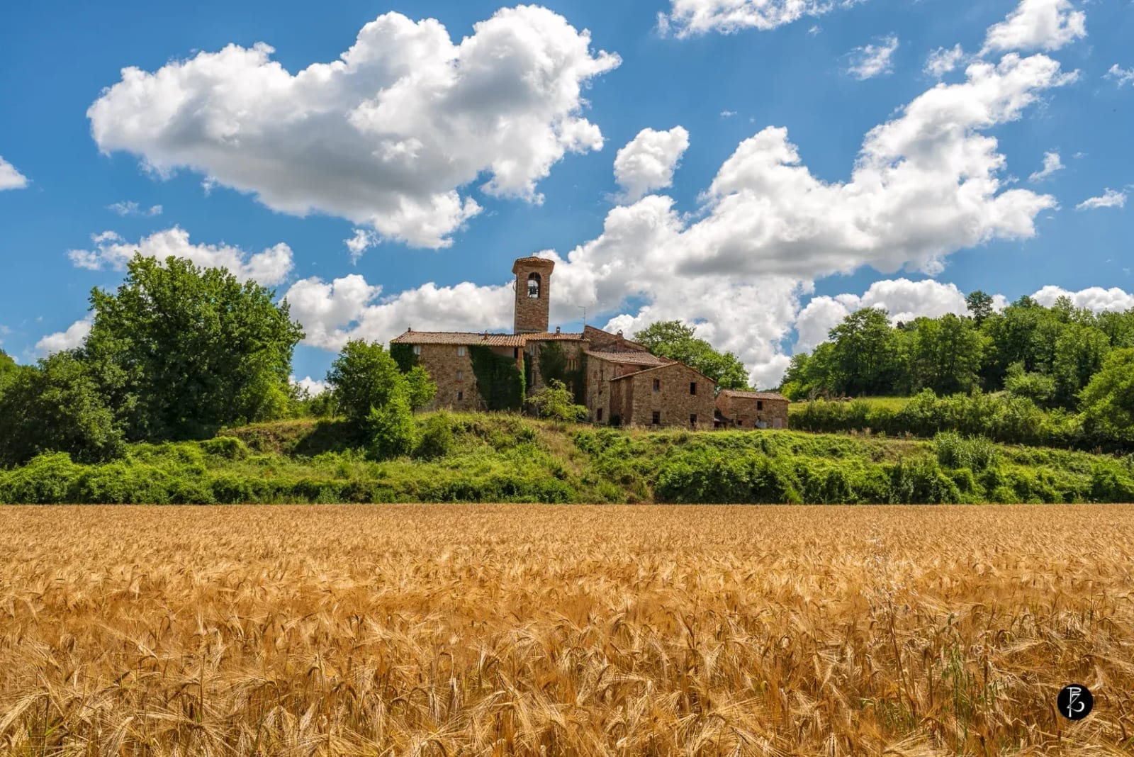 Campanile in pietra — Chiesa storica — Facciata in pietra — fotografia professionale Paolo Zuchegna
